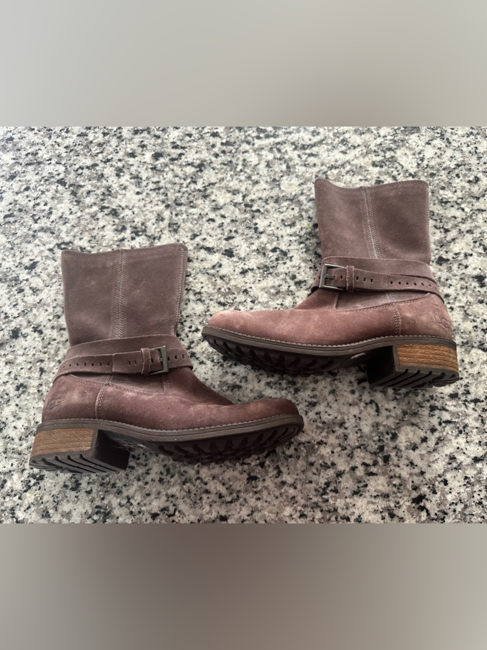 UGG Suede Zip-Up Mid-Calf Boots in Mauve Brown